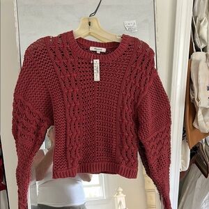 Madewell Red Chunky Knit Crew Neck Sweater